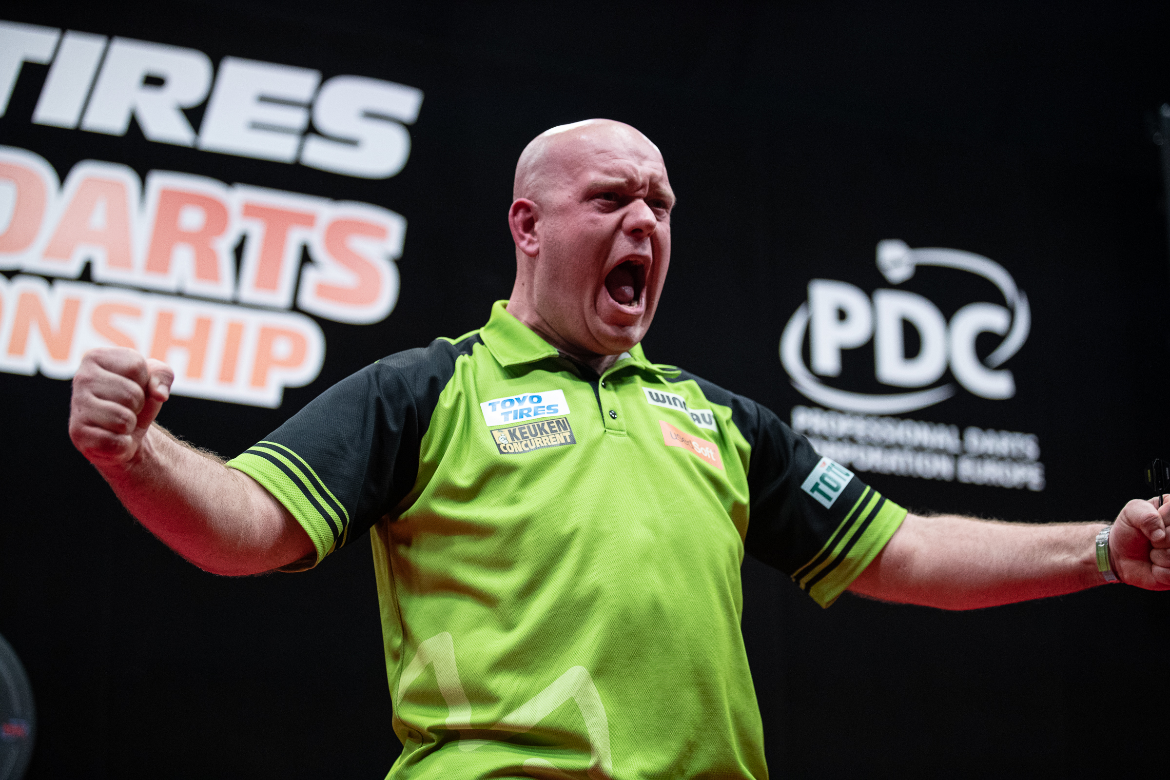 Van Gerwen bereikte de slotdag in Leverkusen in het Nederlandse kwartet