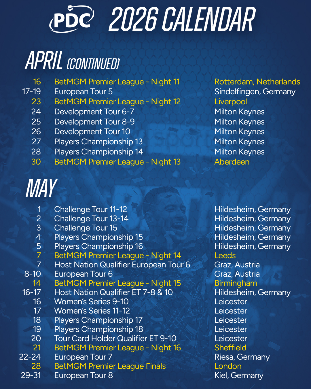 PDC calendar
