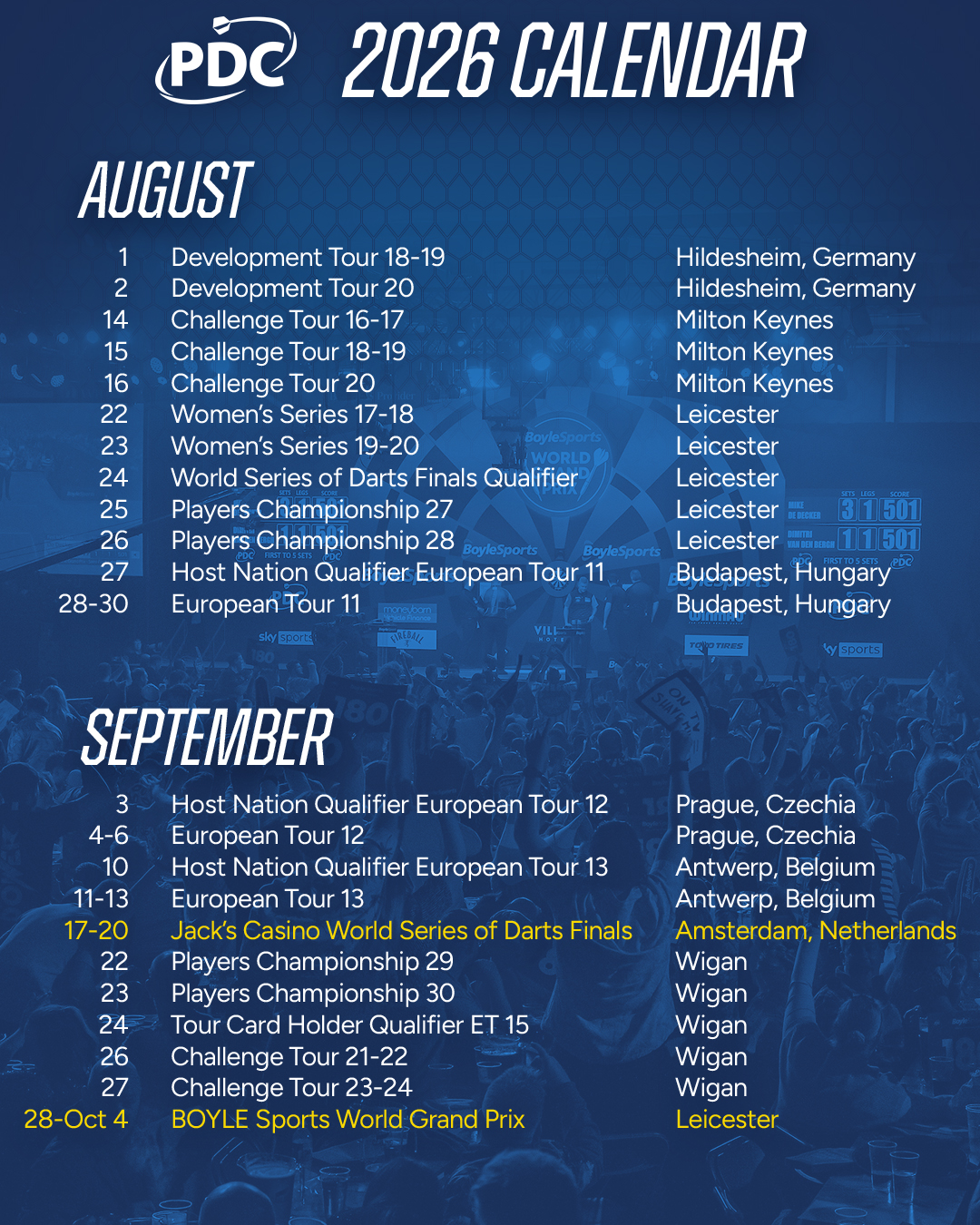 PDC calendar