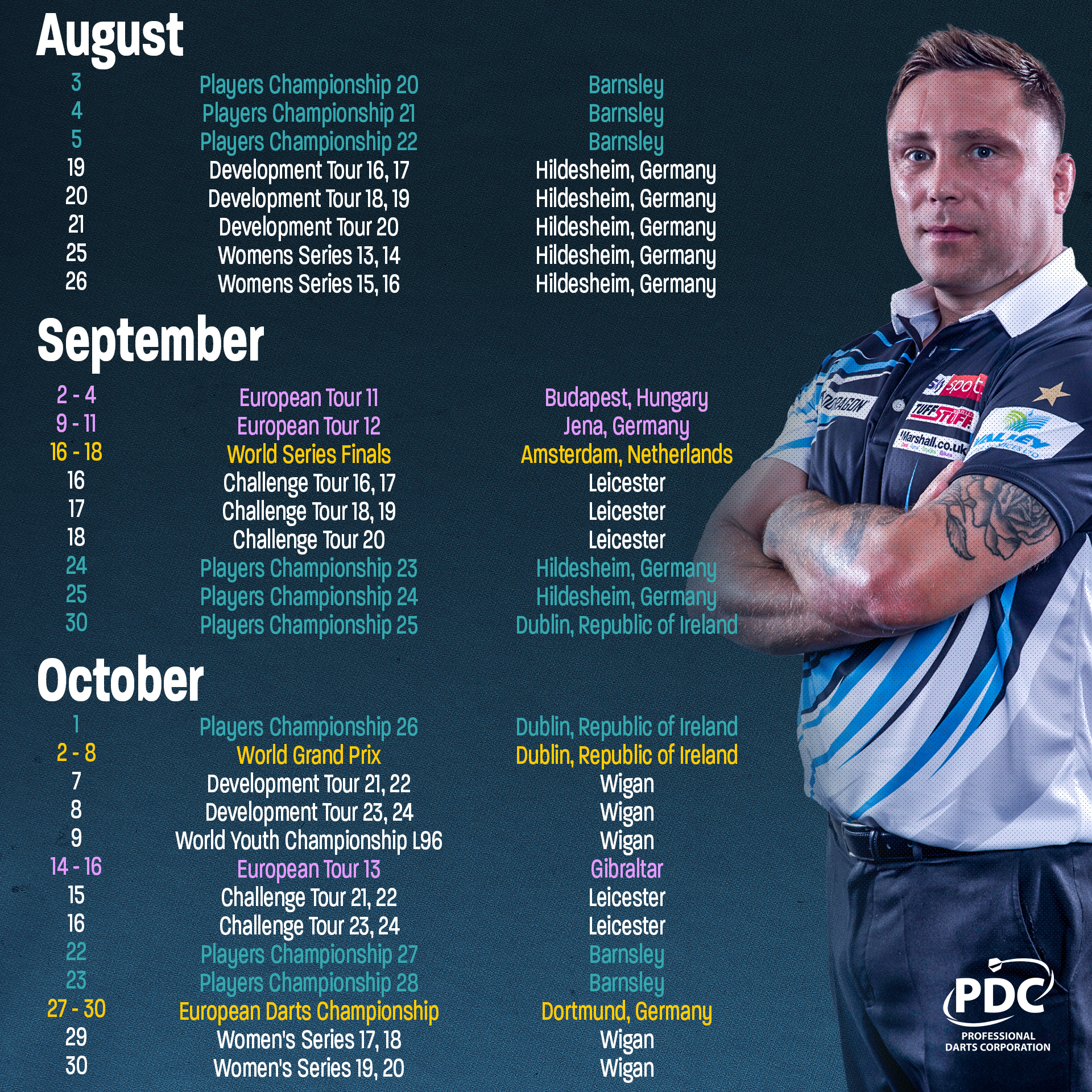 2022 PDC Calendar August-October