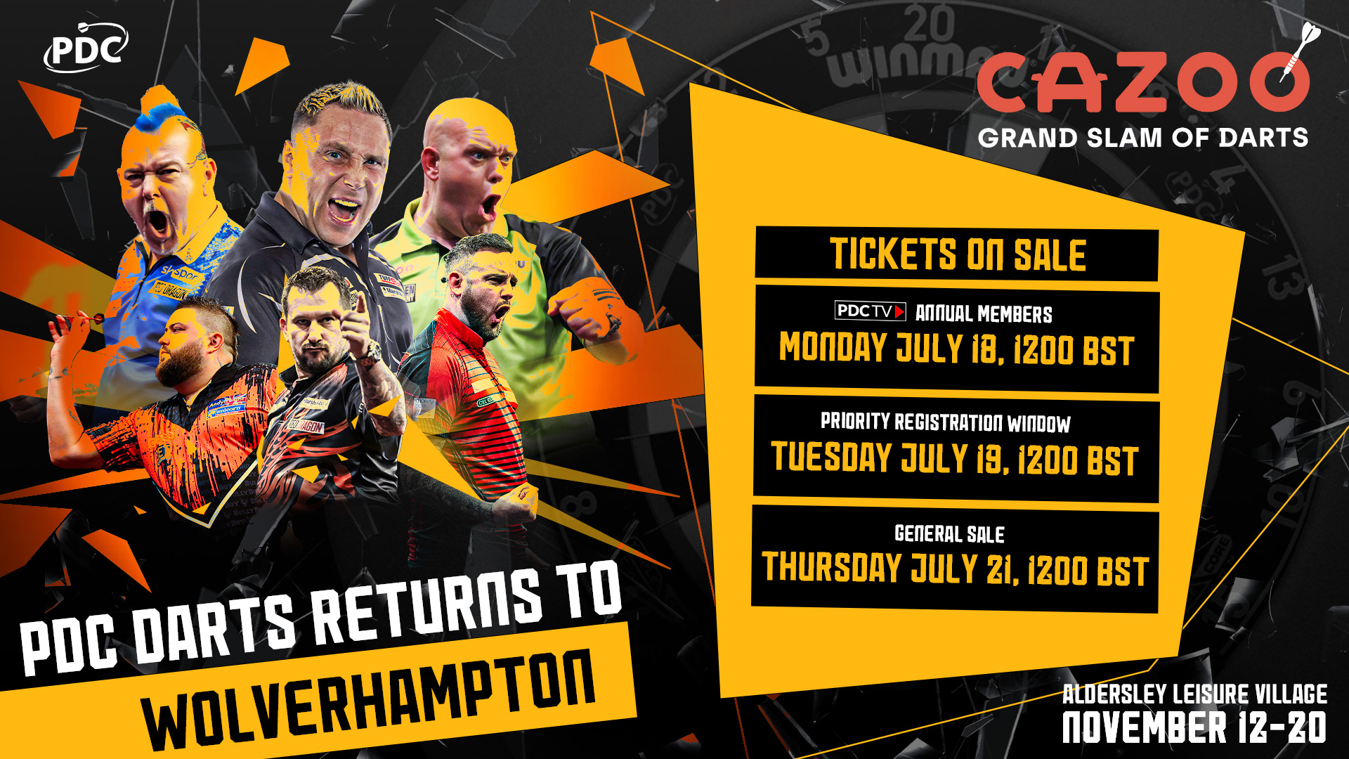 Cazoo Grand Slam of Darts ticket on sale dates