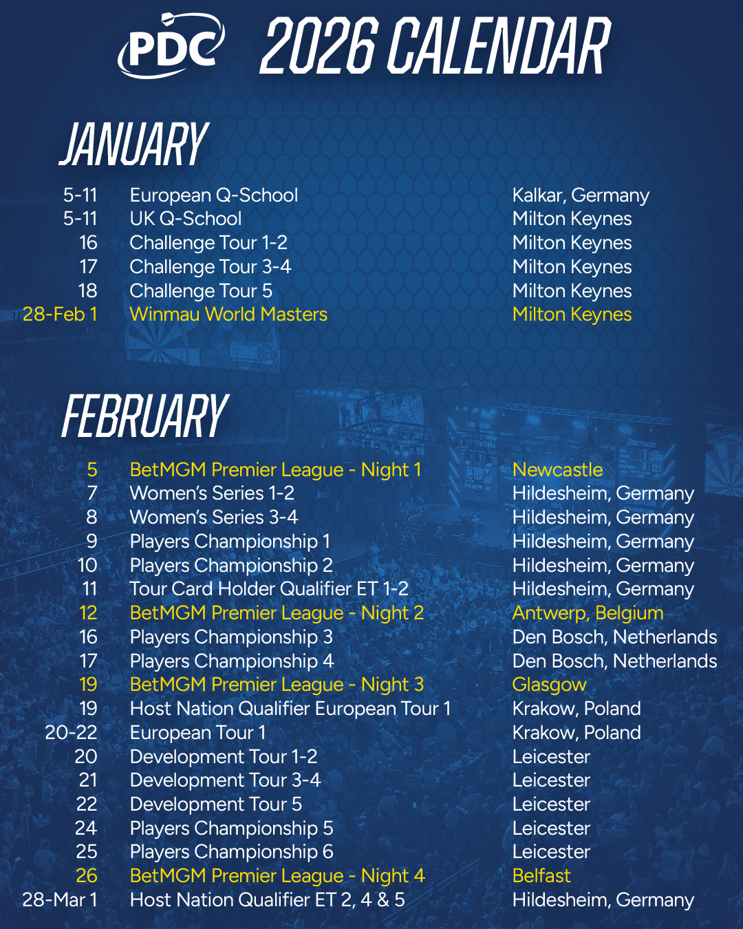 PDC calendar