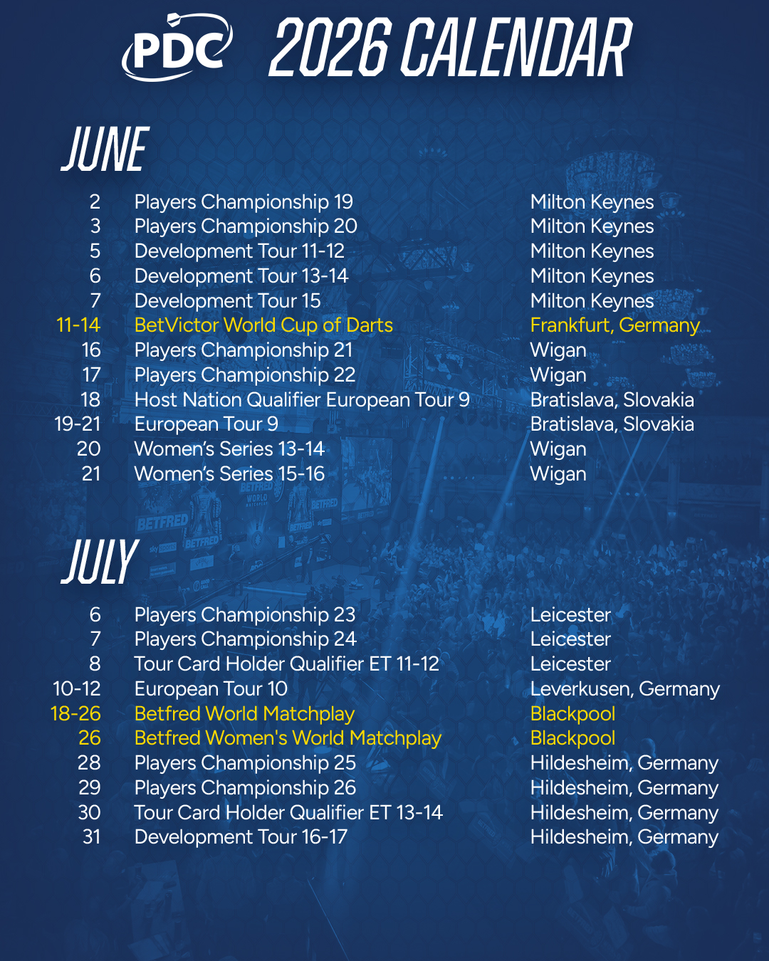 PDC calendar