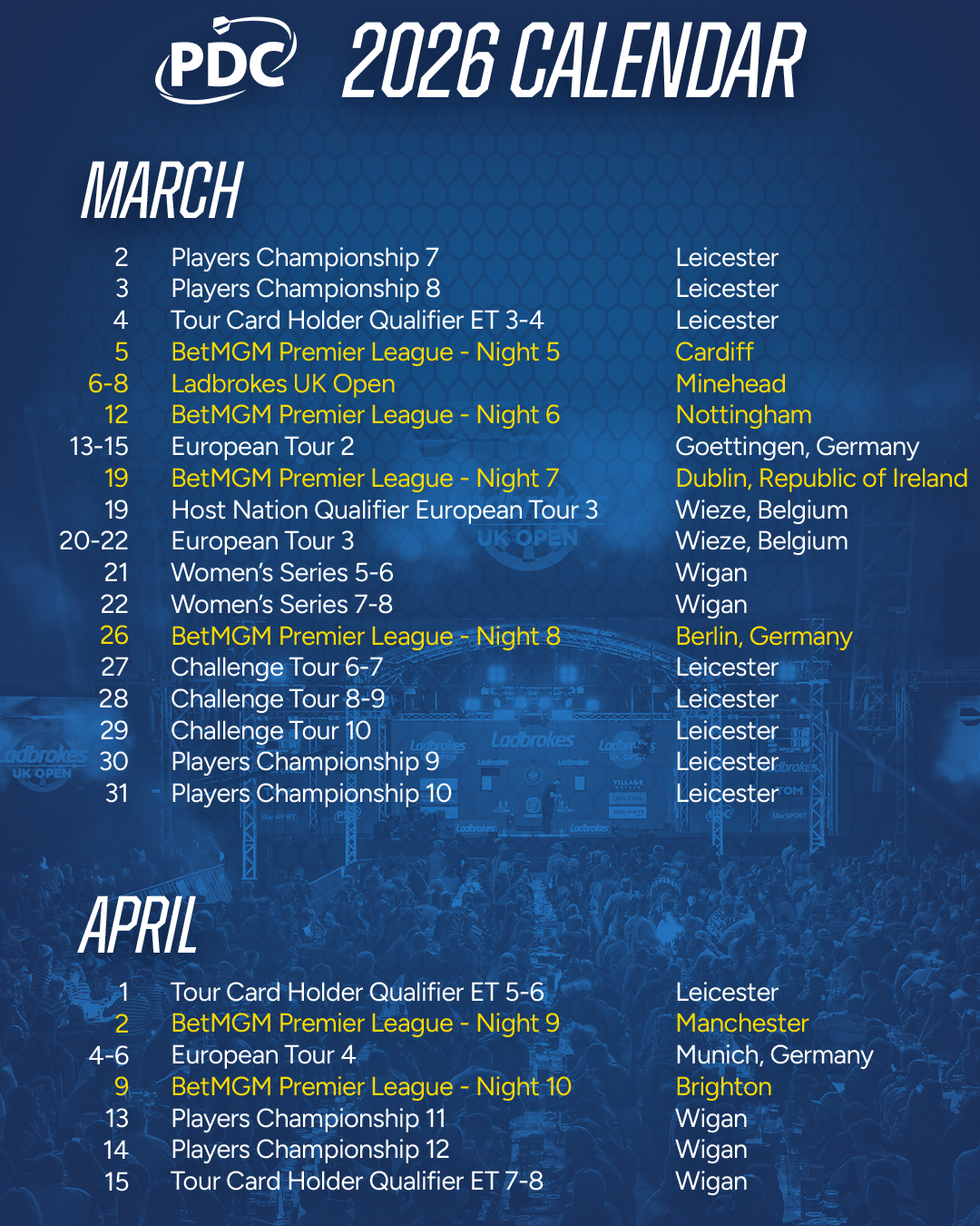 PDC calendar