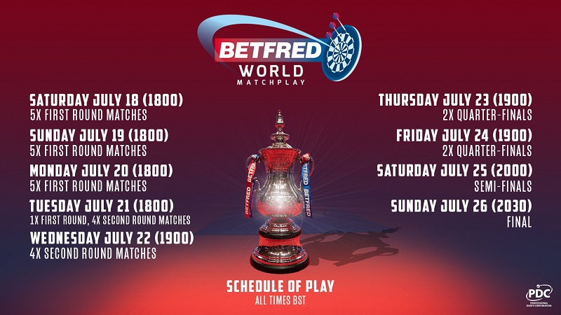 Betfred World Matchplay session times