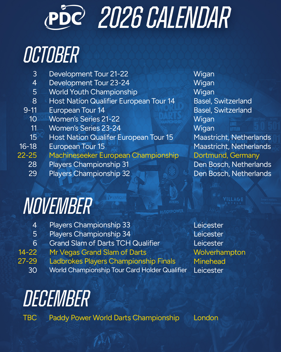 PDC calendar