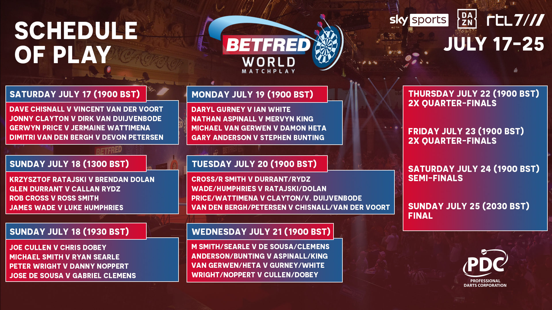 World Matchplay Schedule of Play