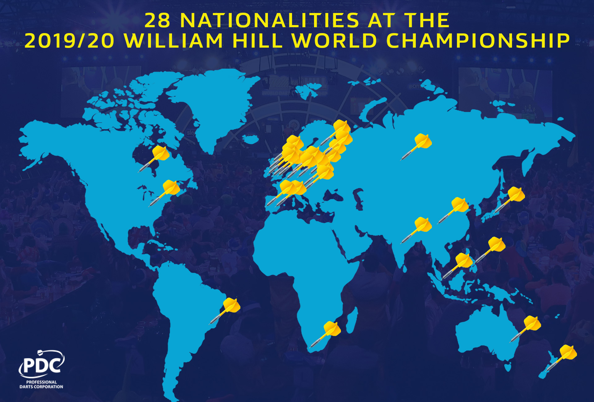 Nationalities on map at World Championship (PDC)