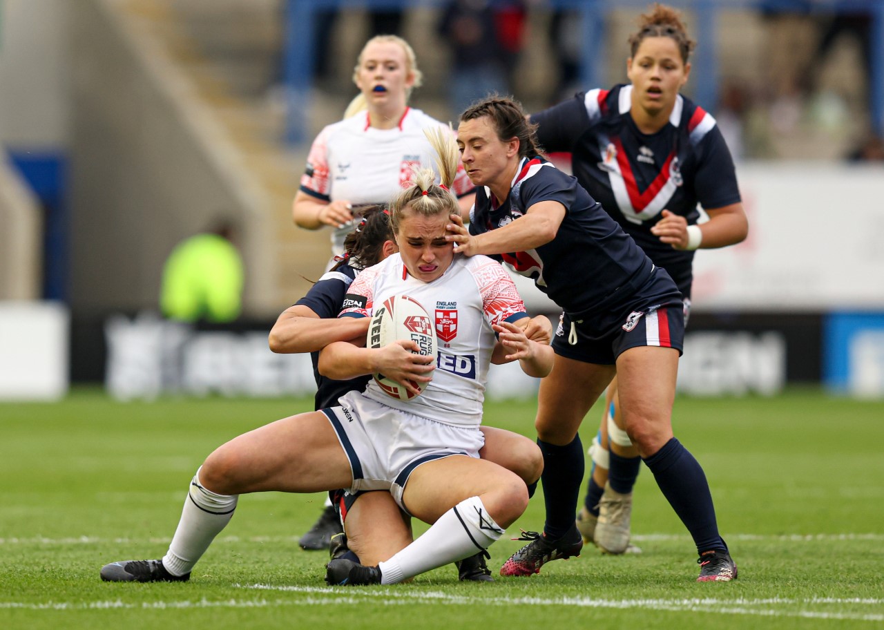 Paige Travis in action for England women against France