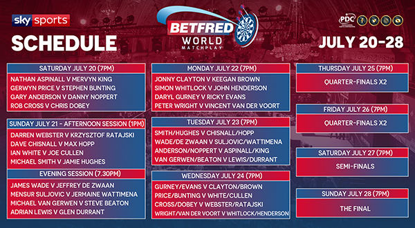 2019 Betfred World Matchplay Schedule Pdc