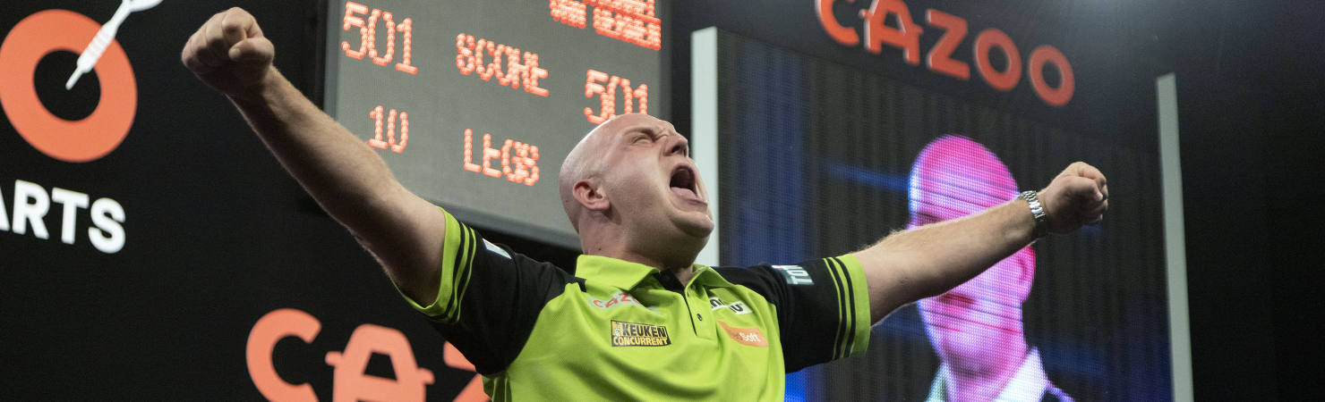 Michael van Gerwen celebrates winning the 2022 Cazoo Premier League