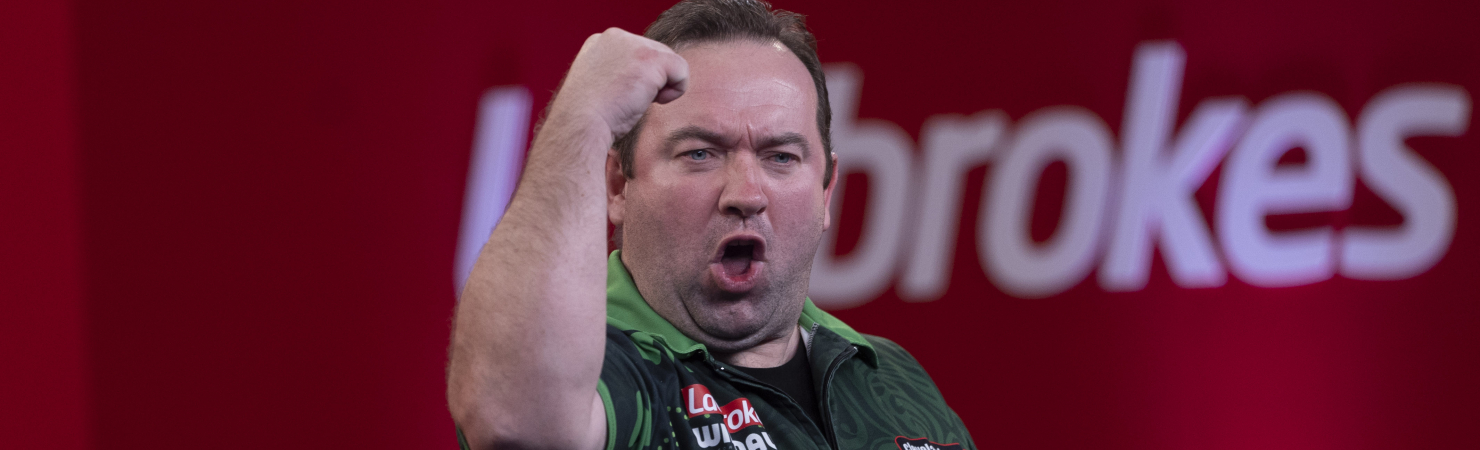 Brendan Dolan celebrates at the 2021 Players Championship Finals