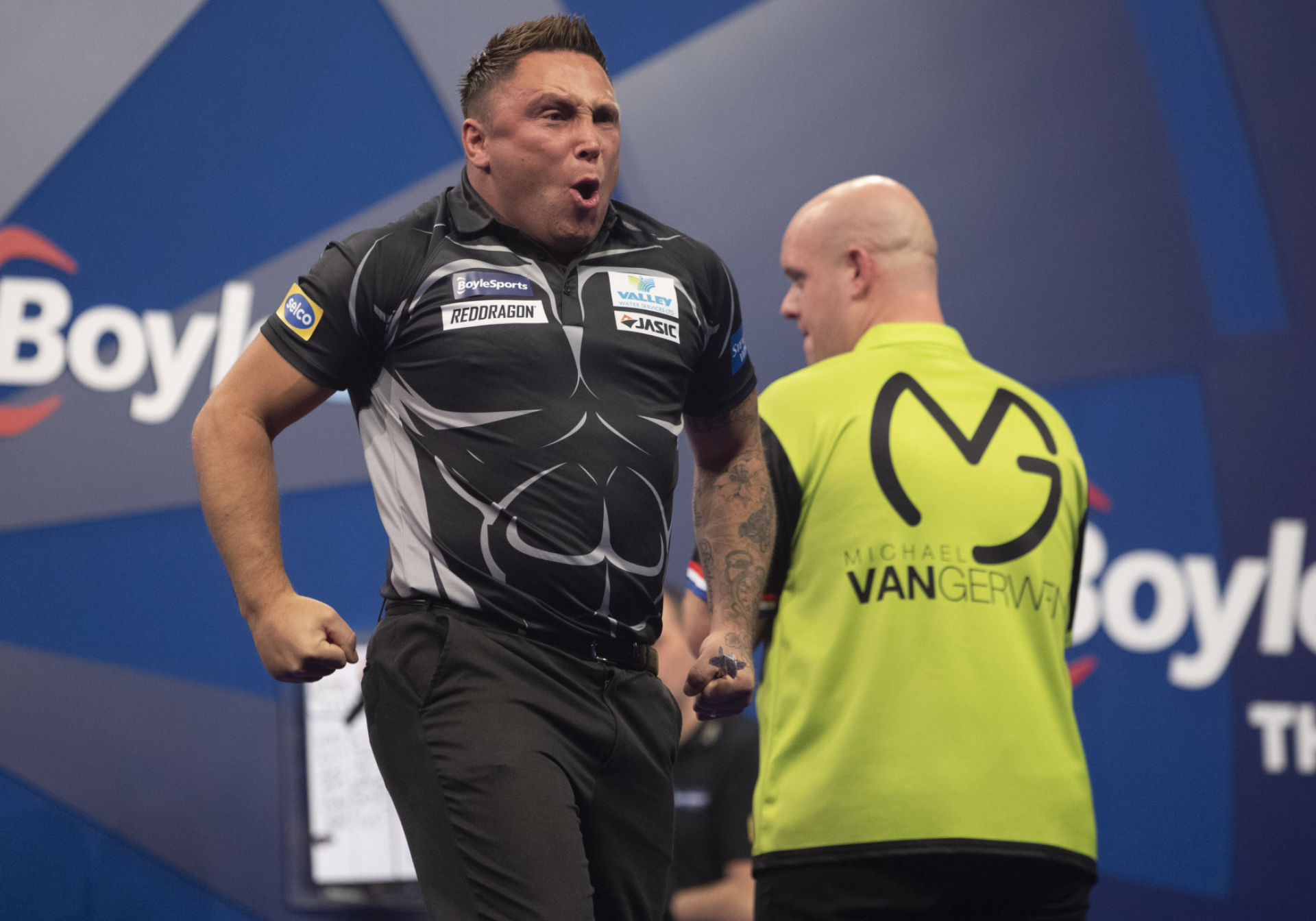 Gerwyn Price, Michael van Gerwen (Lawrence Lustig, PDC)