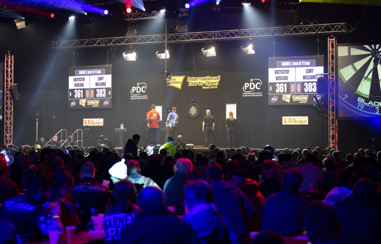 General view of the stage on the PDC European Tour