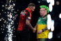 Joe Cullen and Peter Wright shake hands at The O2, London