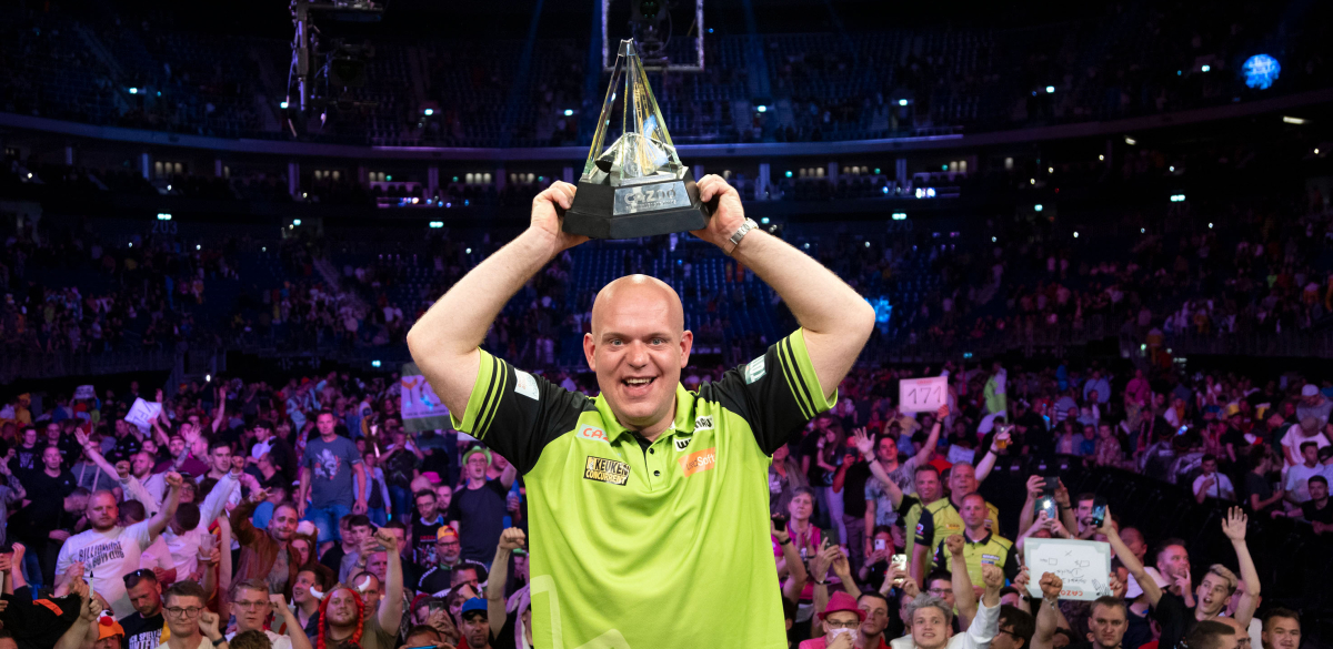 Michael van Gerwen lifts the Cazoo Premier League title