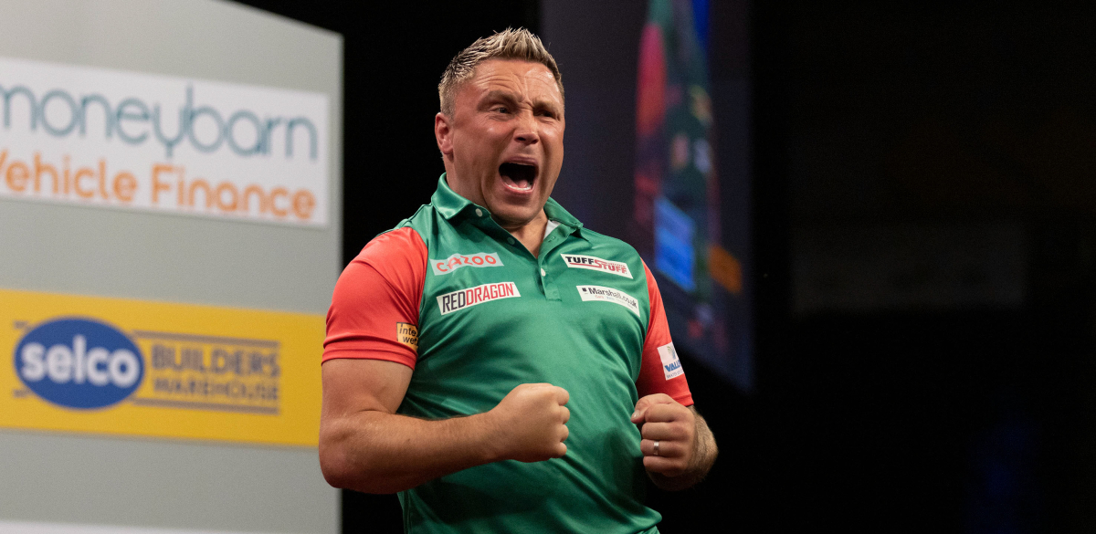 Gerwyn Price celebrates at the 2022 Cazoo World Cup of Darts