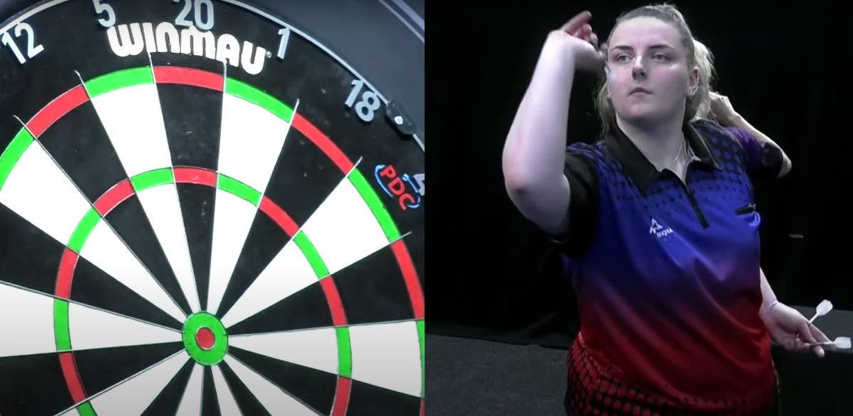 Chloe O'Brien in action at the PDC Women's Series