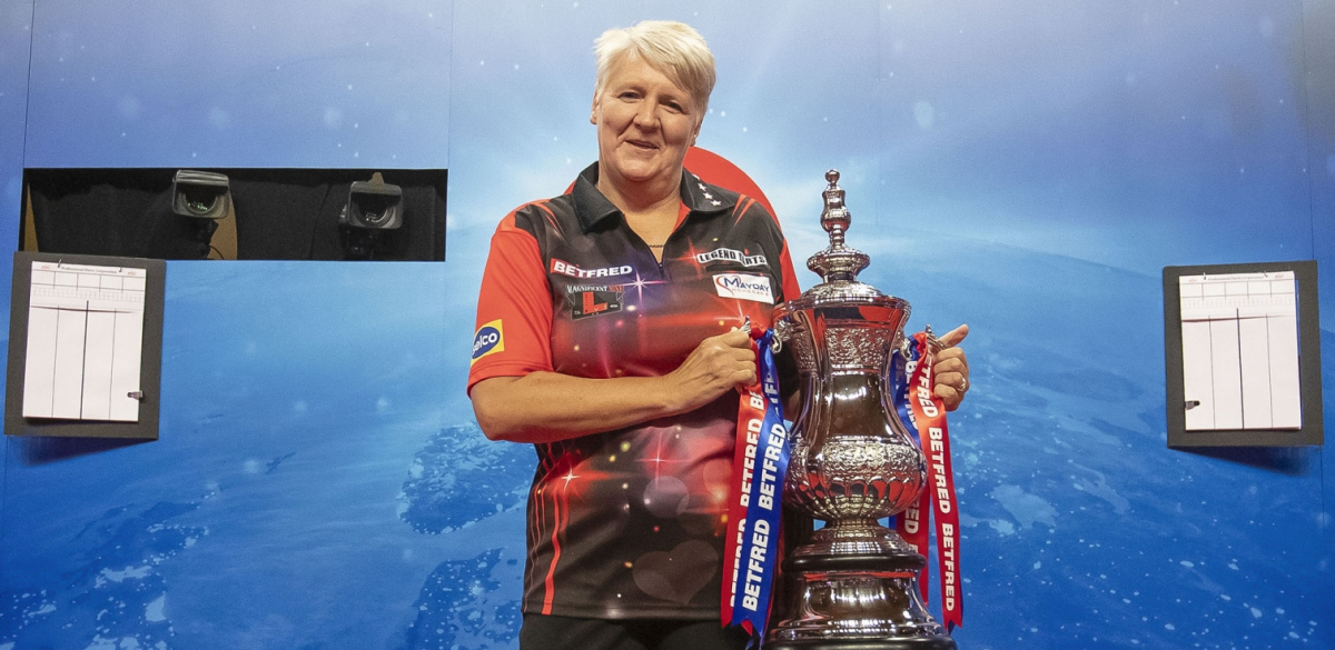 Lisa Ashton with the Betfred Women's World Matchplay trophy