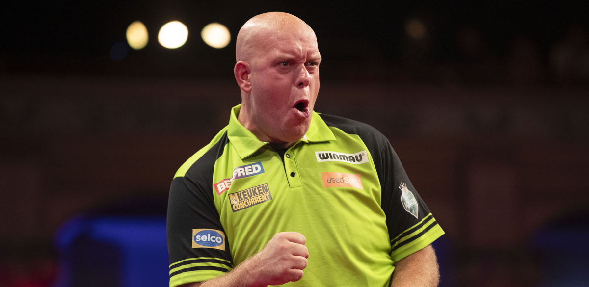 Michael van Gerwen celebrates at the World Matchplay