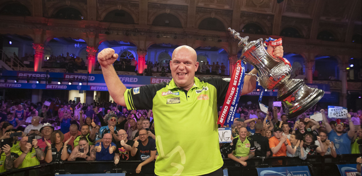 Michael van Gerwen celebrates his third World Matchplay triumph