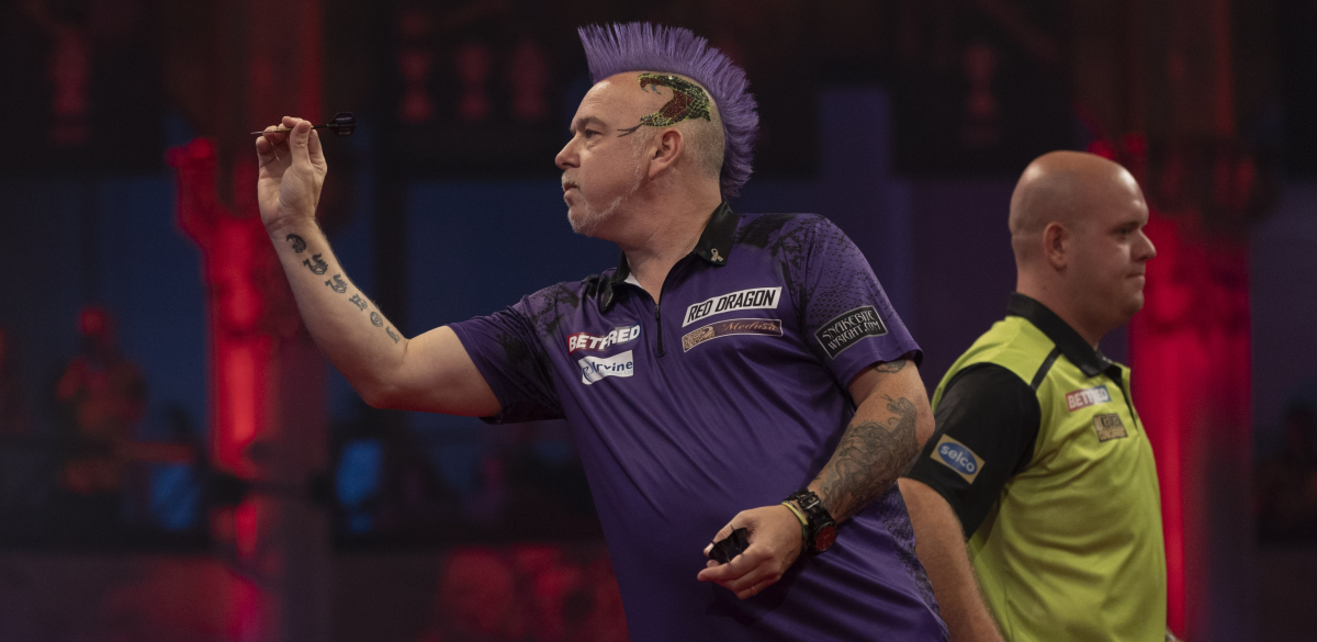 Peter Wright and Michael van Gerwen on stage at the 2021 World Matchplay