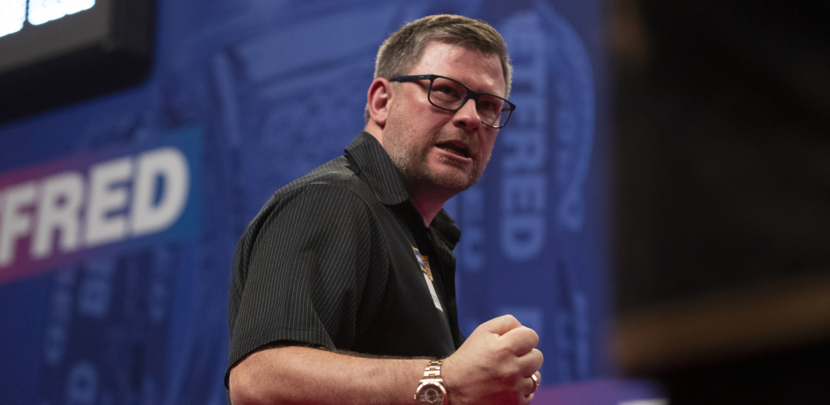 James Wade celebrates at the Betfred World Matchplay