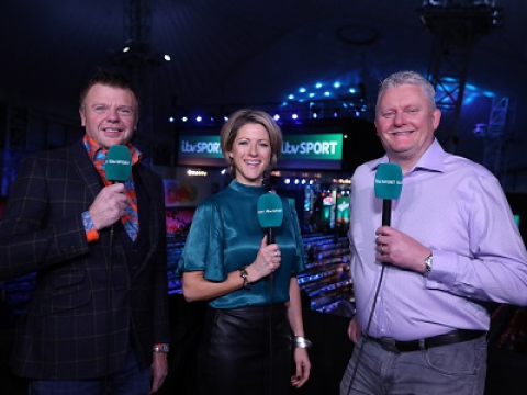 ITV presenter Jacqui Oatley MBE with Chris Mason & Alan Warriner-Little (Lawrence Lustig, PDC)