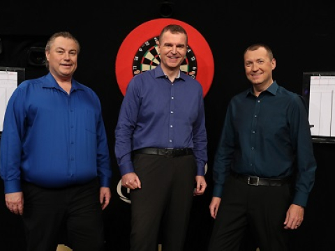 Sky Sports' John Part, Dave Clark and Wayne Mardle (Lawrence Lustig, PDC)