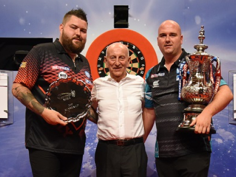 Betfred's Fred Done with Michael Smith & Rob Cross (Chris Dean, PDC)