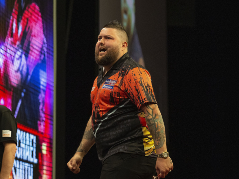 Michael Smith celebrates on Night 16 in Newcastle