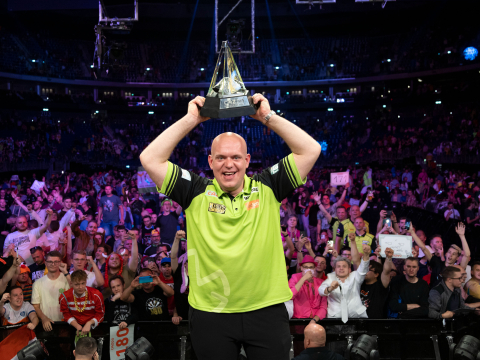 Michael van Gerwen lifts the Cazoo Premier League title