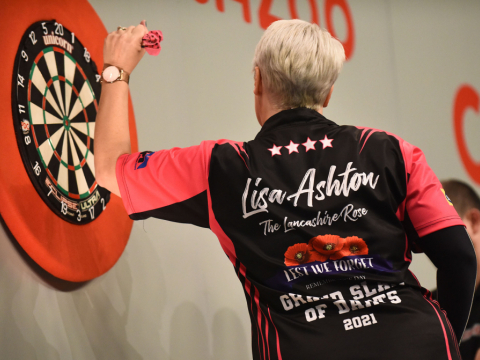 Lisa Ashton in action at last year's Grand Slam of Darts