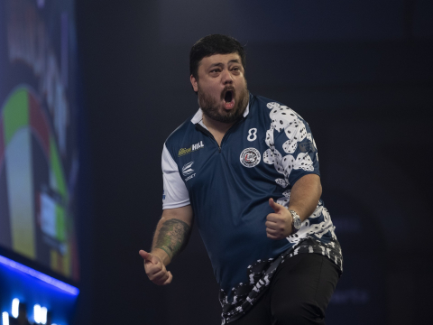Danny Baggish celebrating on the PDC stage