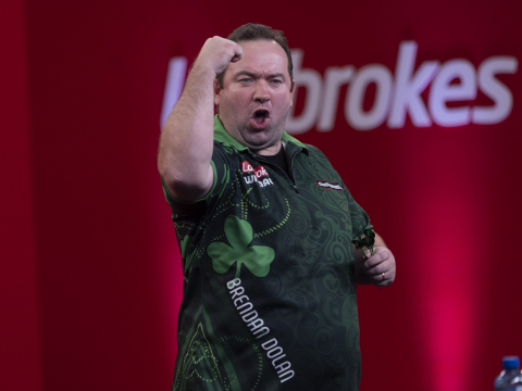 Brendan Dolan celebrates at the 2021 Players Championship Finals