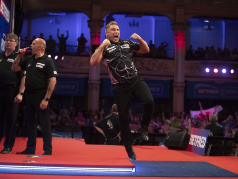 Gerwyn Price celebrates victory over Dave Chisnall