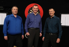 Sky Sports' John Part, Dave Clark and Wayne Mardle (Lawrence Lustig, PDC)