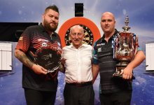 Betfred's Fred Done with Michael Smith & Rob Cross (Chris Dean, PDC)