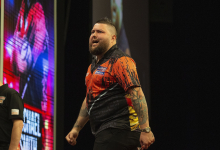 Michael Smith celebrates on Night 16 in Newcastle