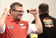 James Wade celebrates at the 2021 Cazoo World Cup of Darts