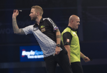 Danny Noppert and Michael van Gerwen in action on the PDC stage