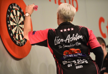 Lisa Ashton in action at last year's Grand Slam of Darts