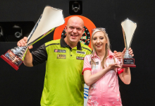 Michael van Gerwen and Fallon Sherrock at last year's Nordic Darts Masters