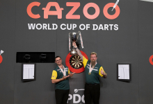 Damon Heta and Simon Whitlock celebrate their Cazoo World Cup success