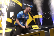 Luke Humphries celebrates his European Darts Matchplay success