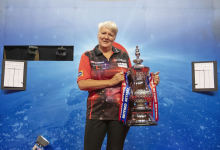 Lisa Ashton with the Betfred Women's World Matchplay trophy