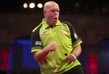 Michael van Gerwen celebrates at the World Matchplay